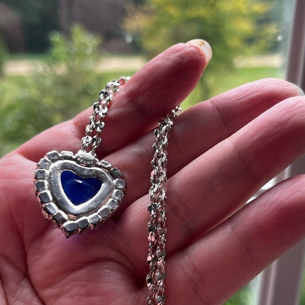 1998 Lindenwold Heart of The Titanic Blue Ocean Glass Heart Necklace w Case - Picture 2 of 14
